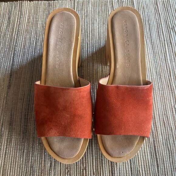 VERONICA BEARD | Hannalee Suede Platform Open Toe Block Heel Clog Rust Sz 7.5 - Picture 1 of 7